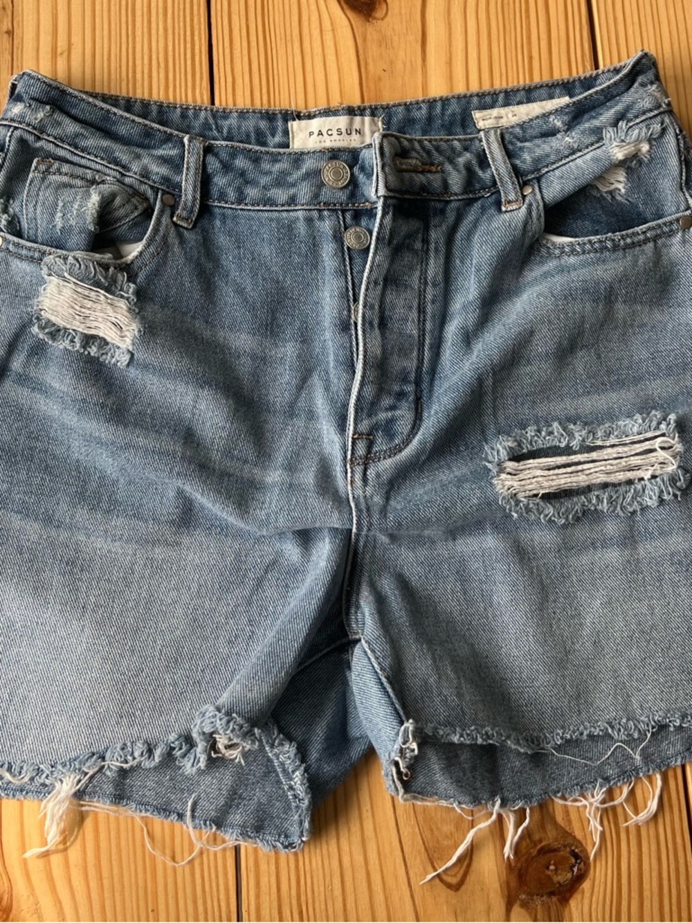 PacSun High-Rise Distressed Denim Shorts in Blue